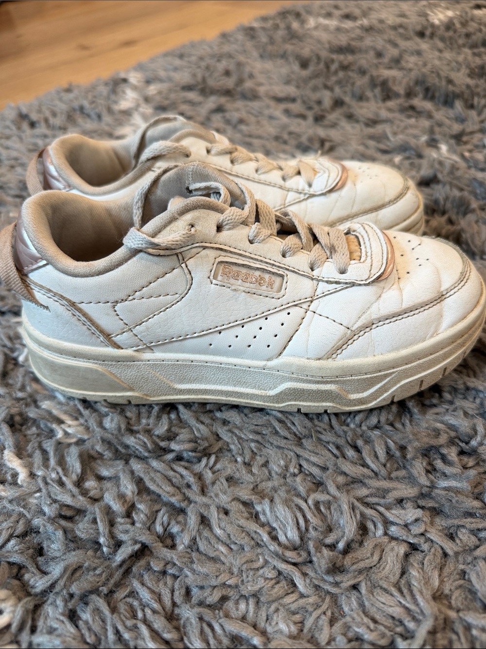 Reebok Kids Off-White Leather Sneakers with Cream Accents